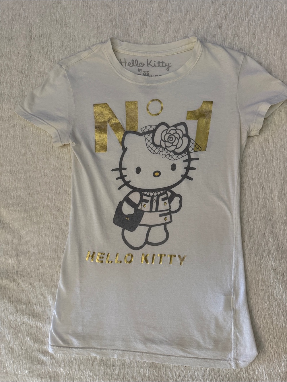 Hello Kitty White Short Sleeve Tee with Gold Accents